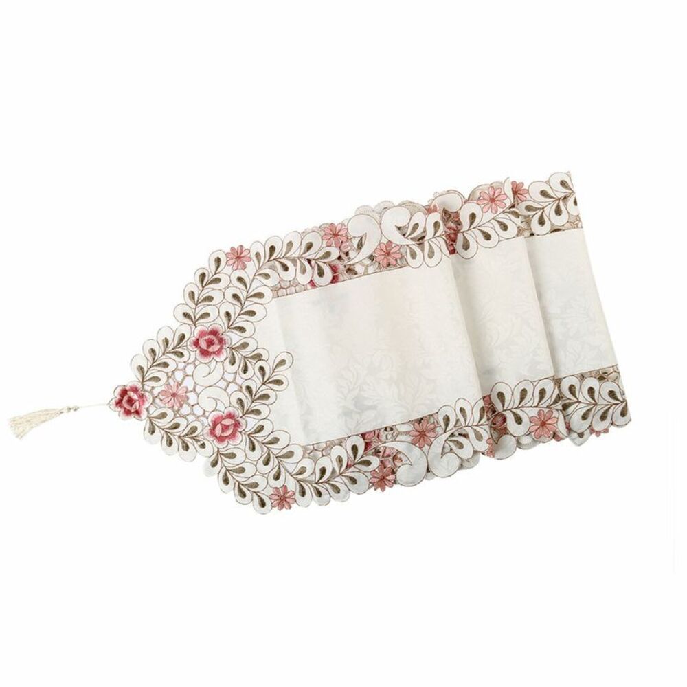 Flowers Dining Table Runner Embroidered Tassel Floral Lace 16x59 Inches Tea Rose